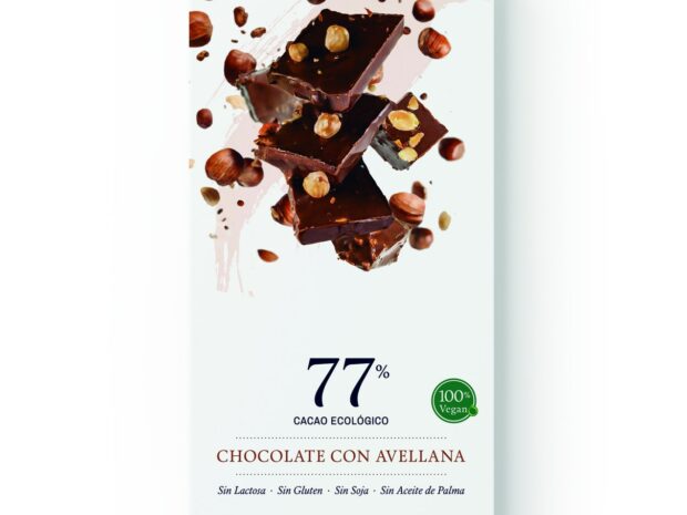 Tableta de chocolate 77 % cacao ecológico con avellana de Chocolates Higón, 70 g